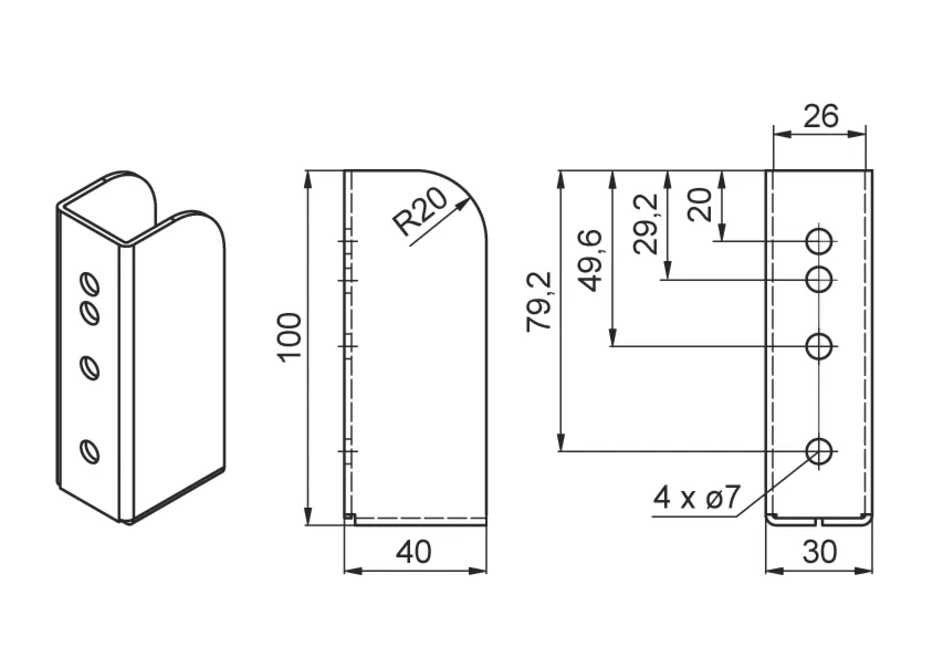 100x25 mm festett szegecselhető deszkatartó zseb