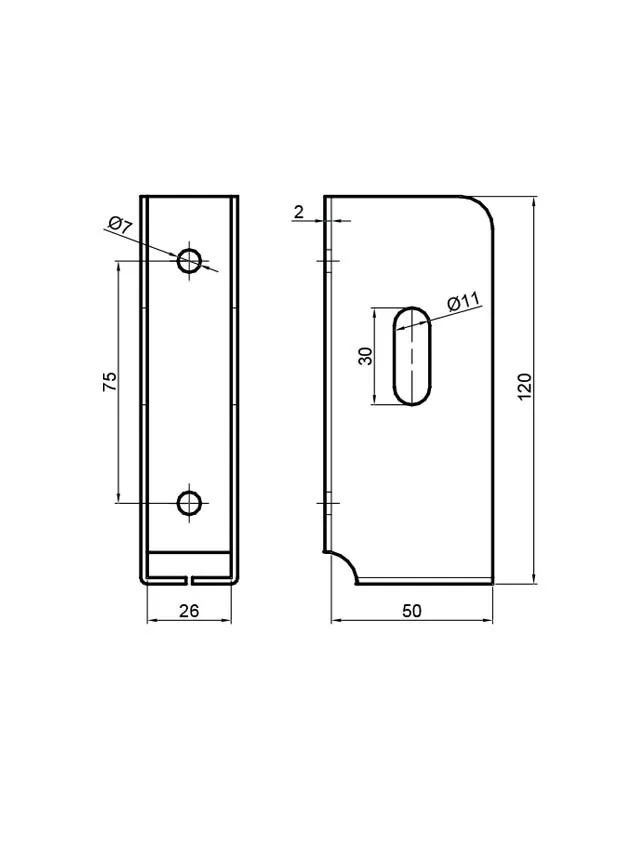100x25 mm horganyzott szegecselhető deszkatartó zseb