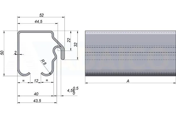 50x52 mm Acél "C" sín