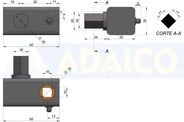 Feszítő kocka szögletes adap. 60x30x30/10