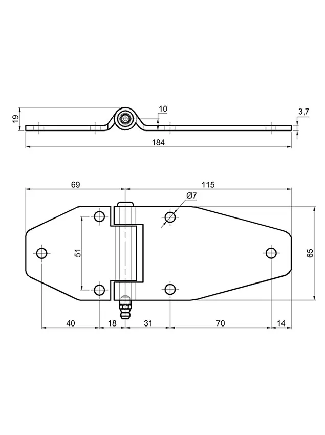 INOX oldalajtó zsanér 184/65 zsírzós
