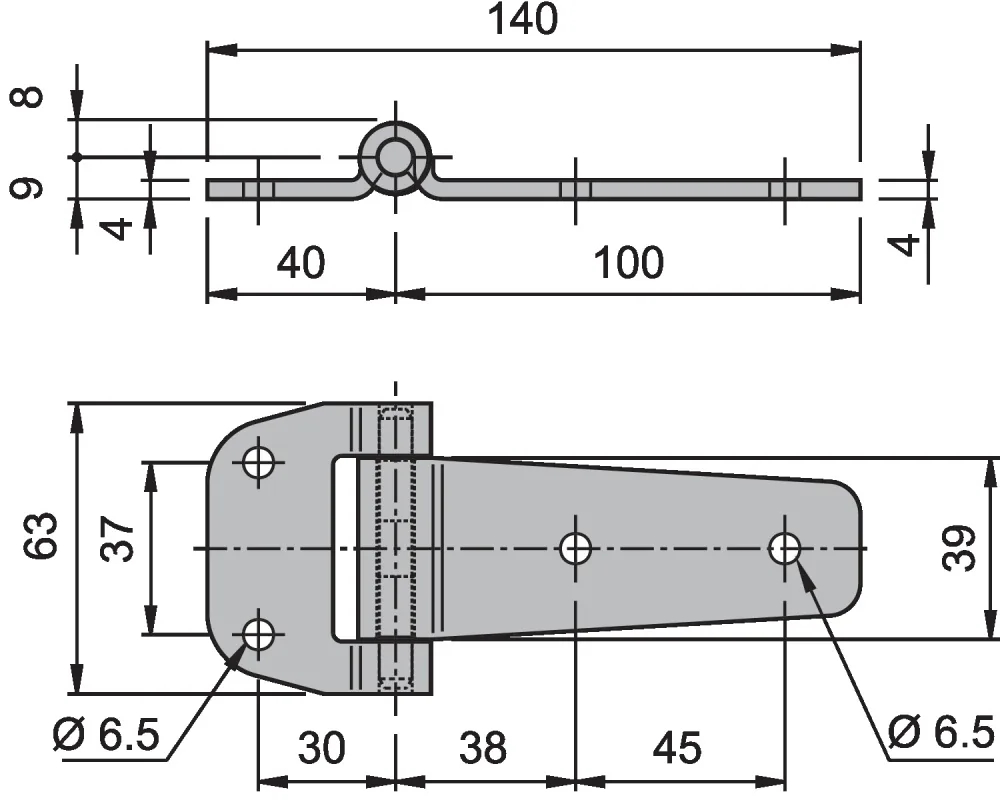 RM Lapos zsanér 140/4 mm PL
