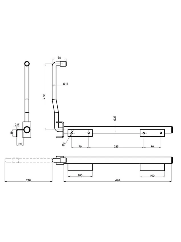 Rugós ajtórögzítő horg 440/270mm TS