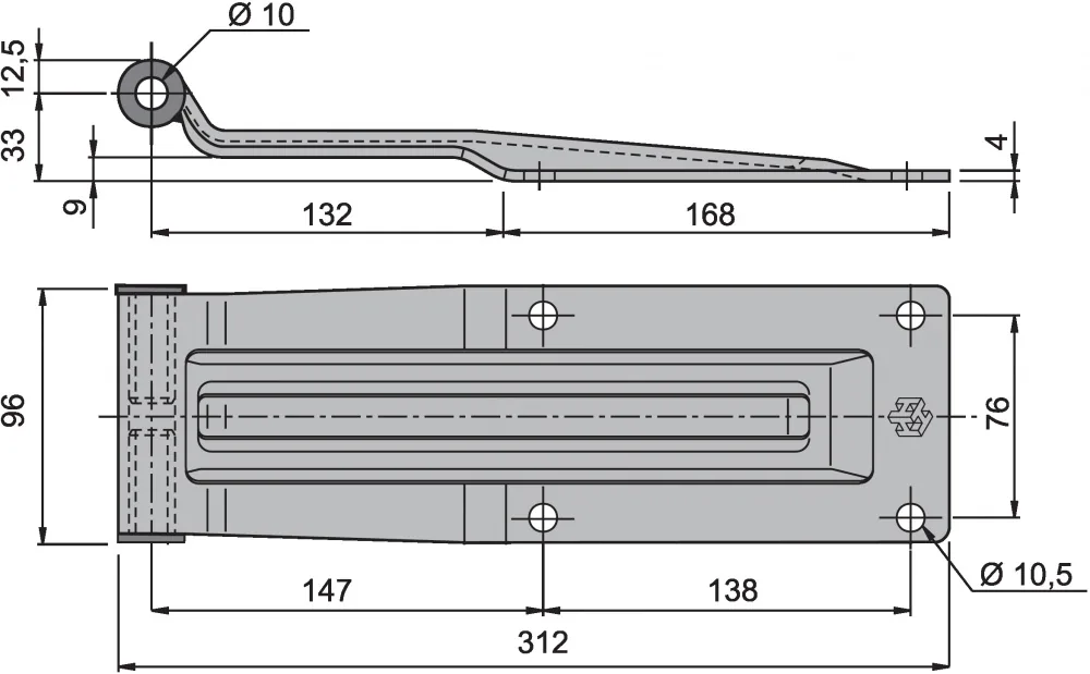 RM hátsóajtó zsanérlap 312x96/4mm PL